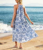 Last Day 50% OFF👗Women's Boho Casual Summer Floral Halter Tiered Beach Dress
