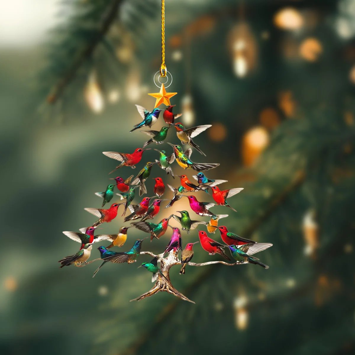 🔥🐦🎄 Juledekorasjon med kolibri i akryl, 2D
