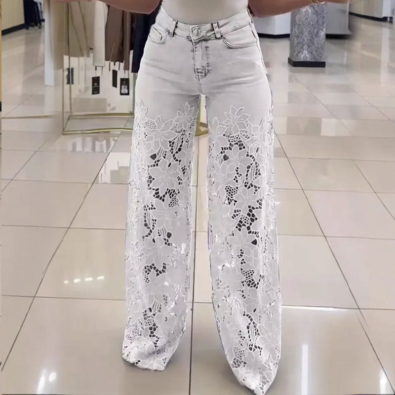 Dameblonde patchwork hule jeans/blonde patchwork hule jeans for kvinner