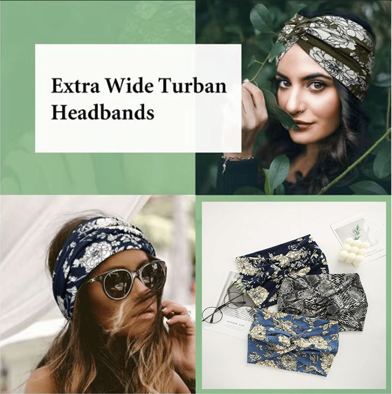 Hårbånd i bohemsk stil med paisley-trykk, bredt elastisk hårbånd