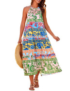 Last Day 50% OFF👗Women's Boho Casual Summer Floral Halter Tiered Beach Dress