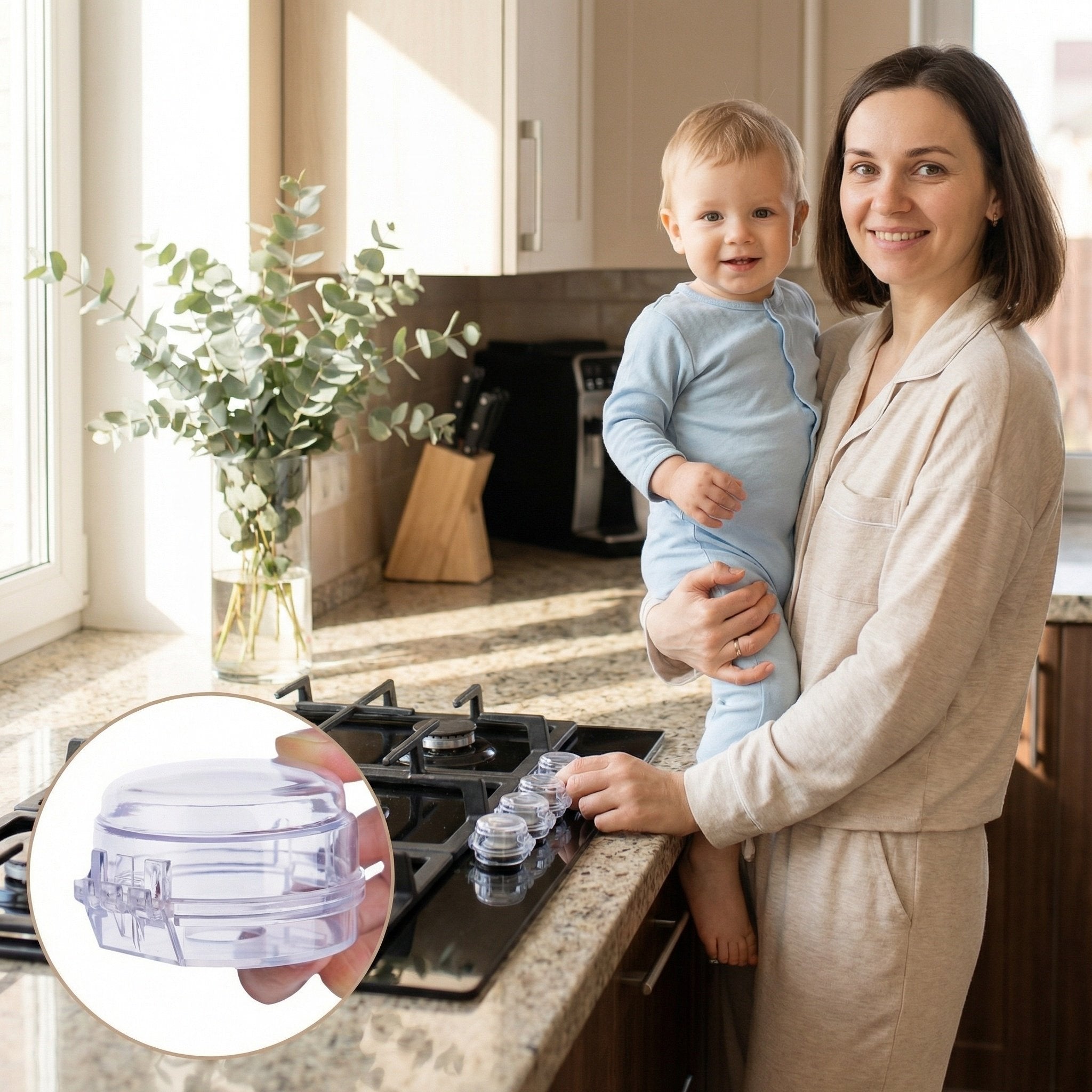 4 PCS Stove Knob Safety Covers – Double-Key Protection for Peace of Mind