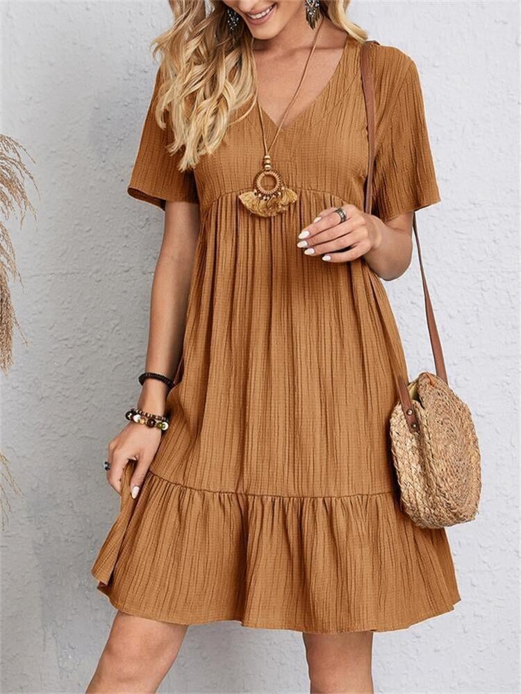 🎁Sesongens sommervalg⏳Retro V-hals løs avslappet kjole✨