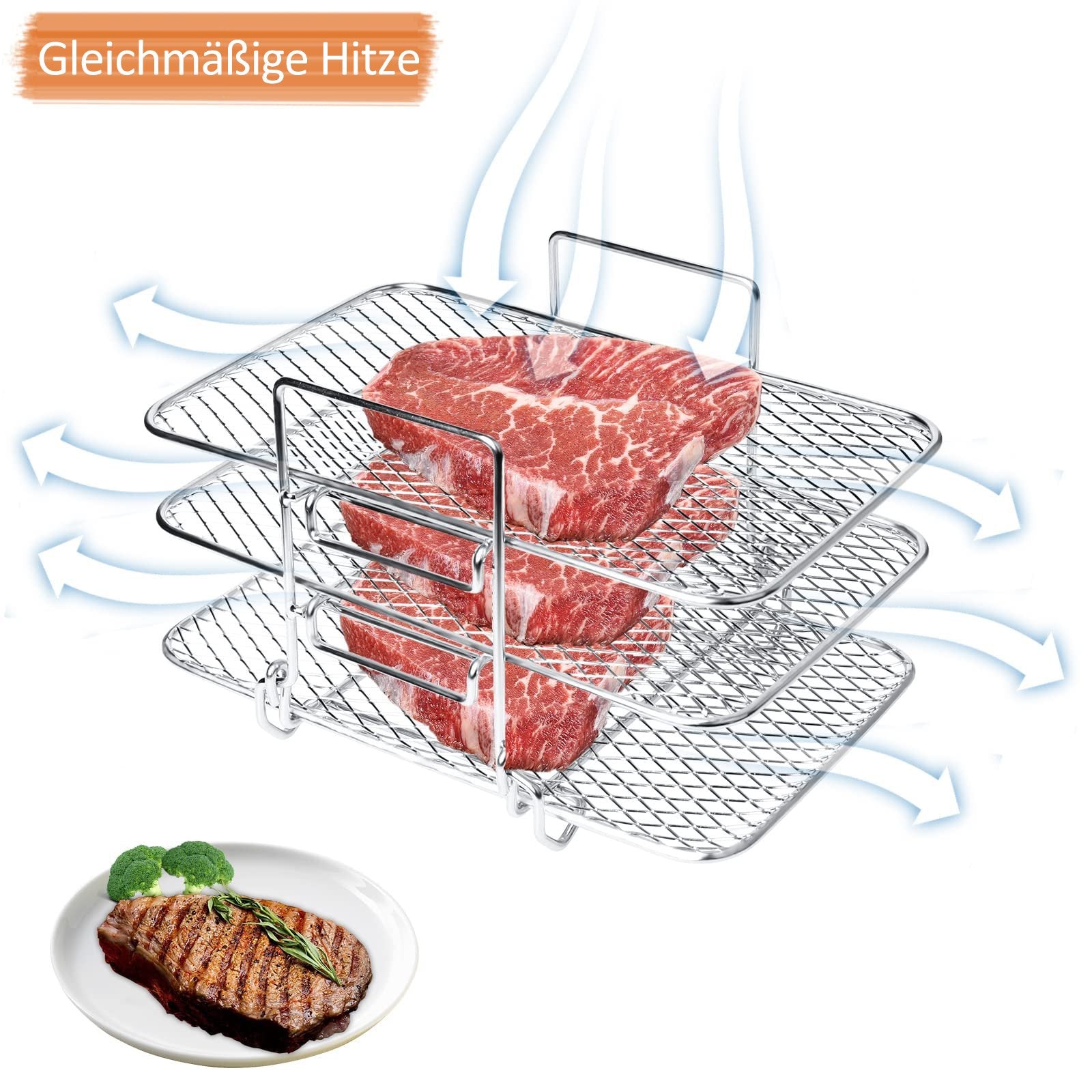 🔥Superdeal! 37 % rabatt! – Airfryer-rist i rustfritt stål – Flerlagsgrill for toast, kjøtt og grønnsaker (kvalitet 304)