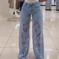 Dameblonde patchwork hule jeans/blonde patchwork hule jeans for kvinner