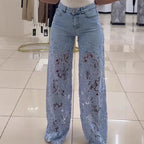 Dameblonde patchwork hule jeans/blonde patchwork hule jeans for kvinner