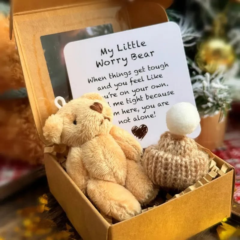 🎁Håndlaget mini plysjbamse i eske