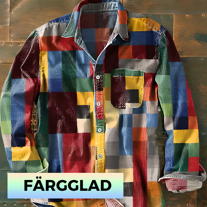 ✈️2 STK = GRATIS FRAKT✈️Unisex enkel langermet skjorte i regnbuefarger, rutete vintage-trykk med slag og lommer