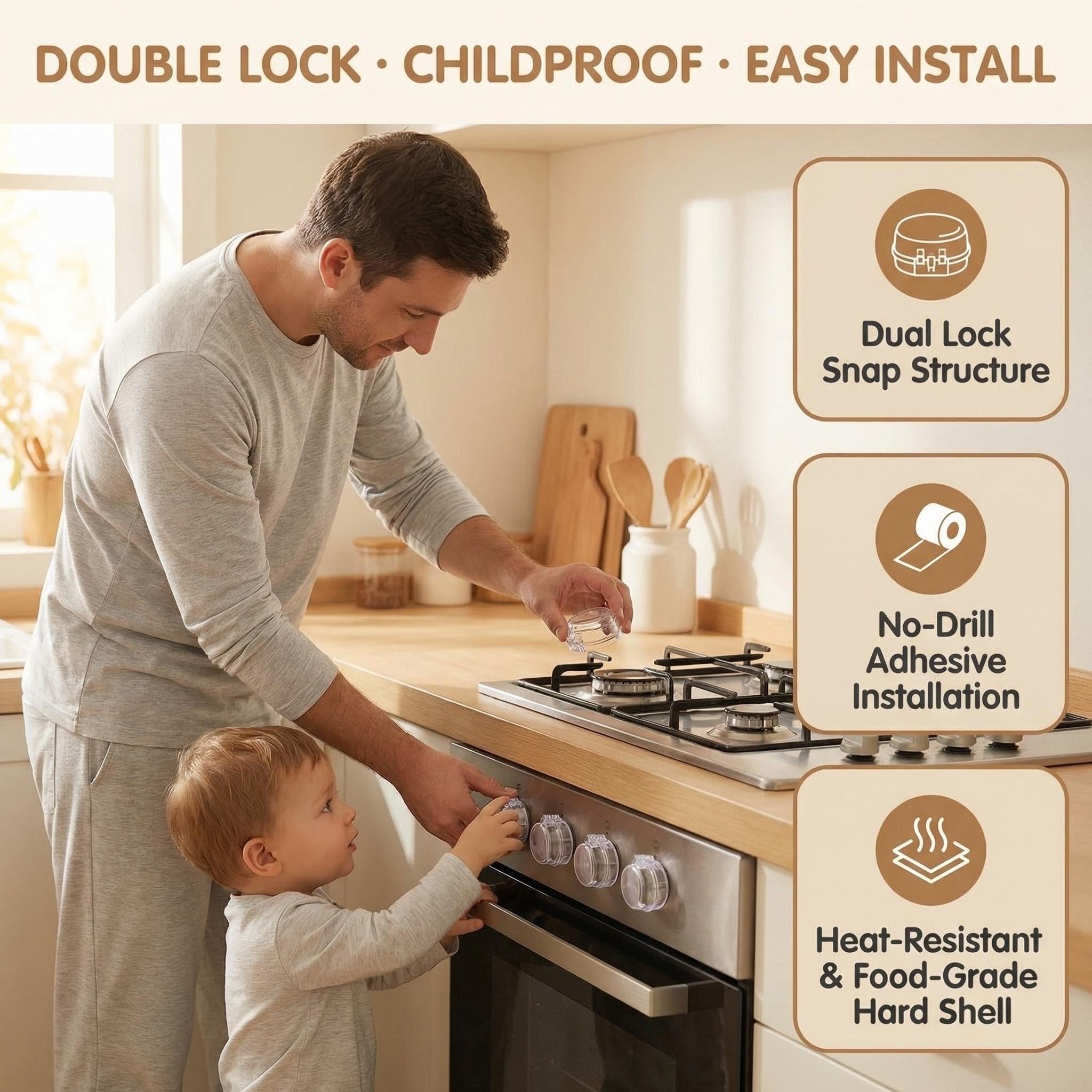 4 PCS Stove Knob Safety Covers – Double-Key Protection for Peace of Mind