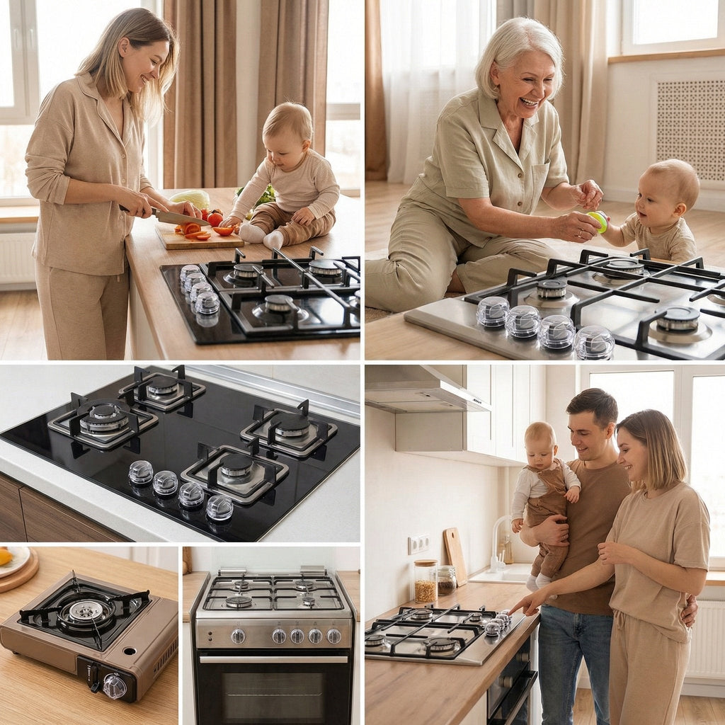 4 PCS Stove Knob Safety Covers – Double-Key Protection for Peace of Mind