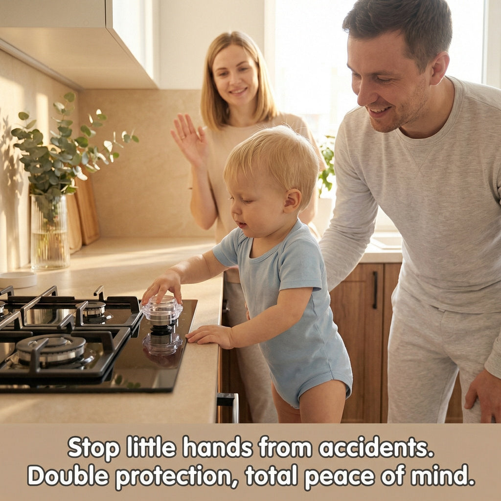 4 PCS Stove Knob Safety Covers – Double-Key Protection for Peace of Mind