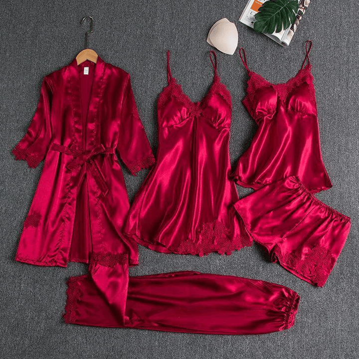 🔥🌹Spesialtilbud for sommeren💕Sexy femdelt nattkjole i issilke for kvinner