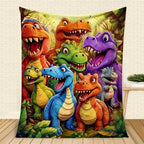 🎄 Julegave 🎁 Søt smilende dinosaur HD digitaltrykt flanellteppe