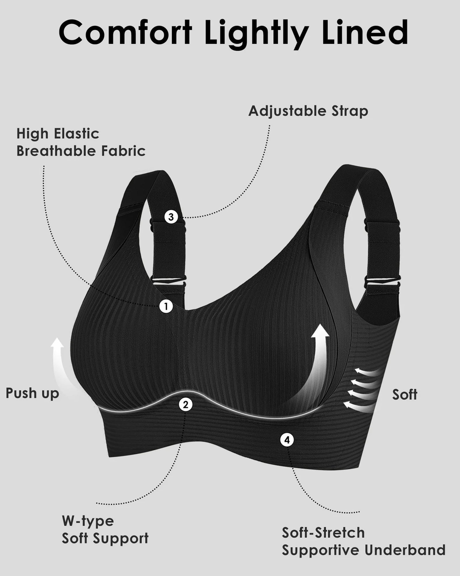 🏆️Ribbet push-up justerbar uten bøyle-BH for kvinner