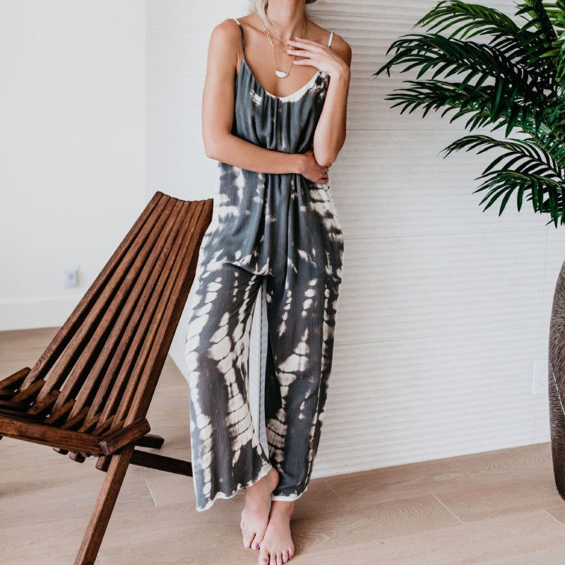 🔥Sommersalg 50 % RABATT💝✨Mote damejumpsuit med spaghettistropper og trykk