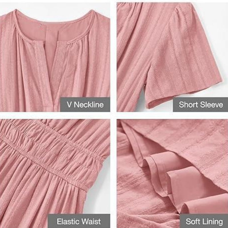 🔥Hot Salg 49% rabatt👗Uformelle sommerkjoler med korte ermer og V-hals for kvinner