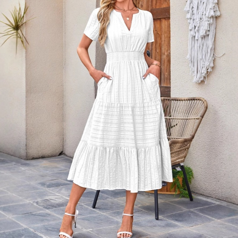 🔥Hot Salg 49% rabatt👗Uformelle sommerkjoler med korte ermer og V-hals for kvinner