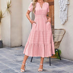 🔥Hot Salg 49% rabatt👗Uformelle sommerkjoler med korte ermer og V-hals for kvinner