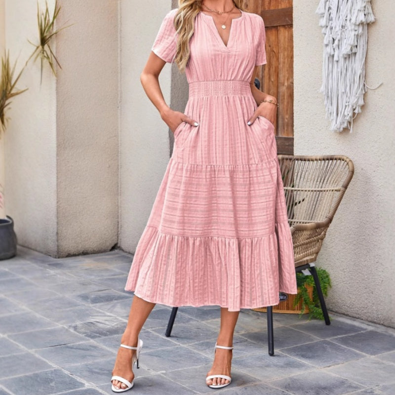 🔥Hot Salg 49% rabatt👗Uformelle sommerkjoler med korte ermer og V-hals for kvinner
