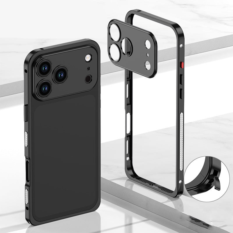 iPhone-deksel med bart metallramme, varmespredningsfunksjon og sjøhestspenne