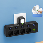 EU-pluggkonverteringskontakt med 4 stikkontakter, multiport-veggkontakt med uavhengig bryter og liten nattlysadapter